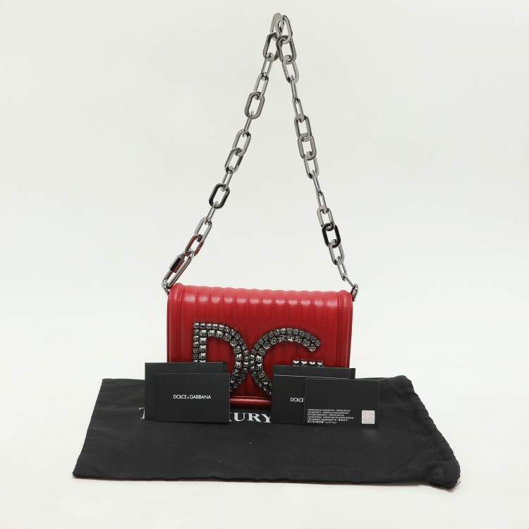 Pre Owned Dolce & Gabbana Red Quilted Leather DG Girls Shoulder Bag