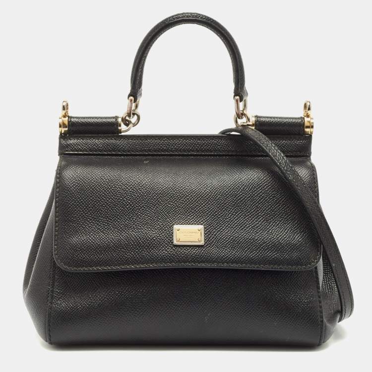 Pre Owned Dolce & Gabbana Black Leather Small Miss Sicily Top Handle Bag
