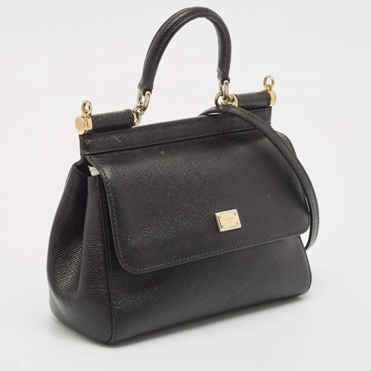 Pre Owned Dolce & Gabbana Black Leather Small Miss Sicily Top Handle Bag