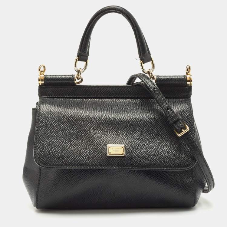 Pre Owned Dolce & Gabbana Black Leather Small Miss Sicily Top Handle Bag