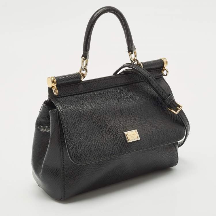 Pre Owned Dolce & Gabbana Black Leather Small Miss Sicily Top Handle Bag