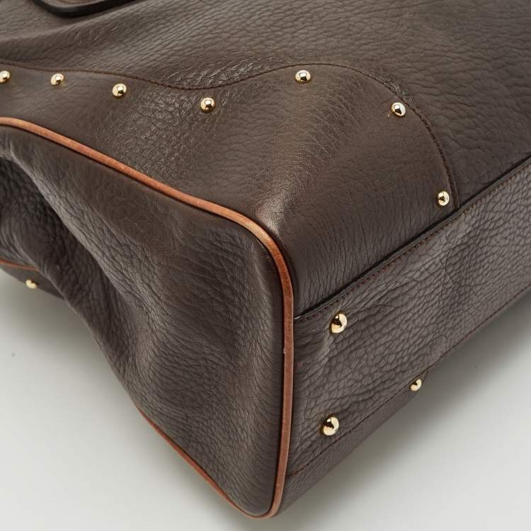 Pre Owned Dolce & Gabbana Two Tone Brown Pebbled Leather Charm Tote