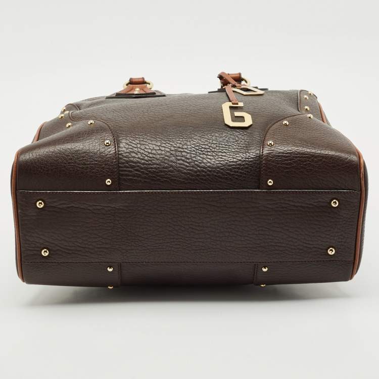 Pre Owned Dolce & Gabbana Two Tone Brown Pebbled Leather Charm Tote