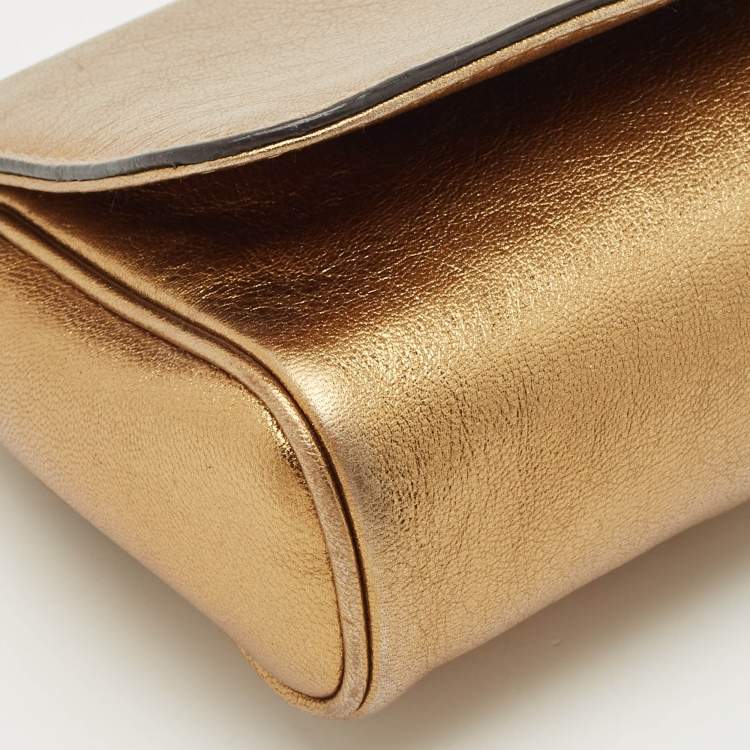 Pre Owned Dolce & Gabbana Gold Leather Miss Sunflower Clutch