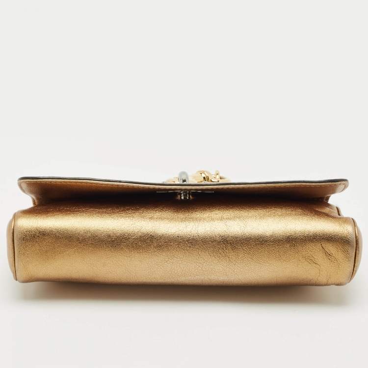 Pre Owned Dolce & Gabbana Gold Leather Miss Sunflower Clutch