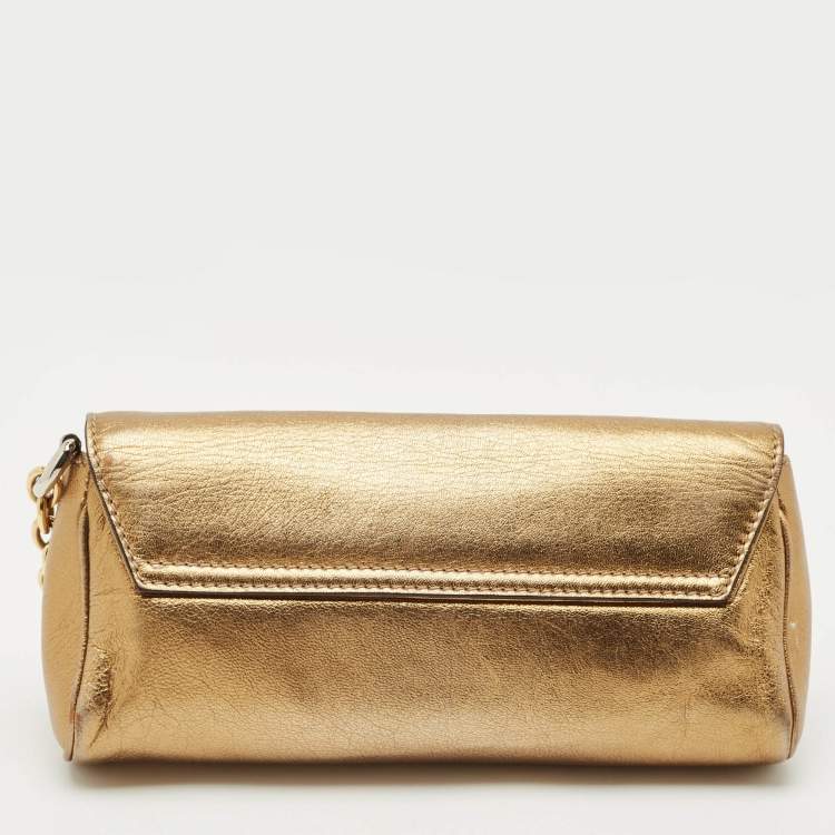 Pre Owned Dolce & Gabbana Gold Leather Miss Sunflower Clutch
