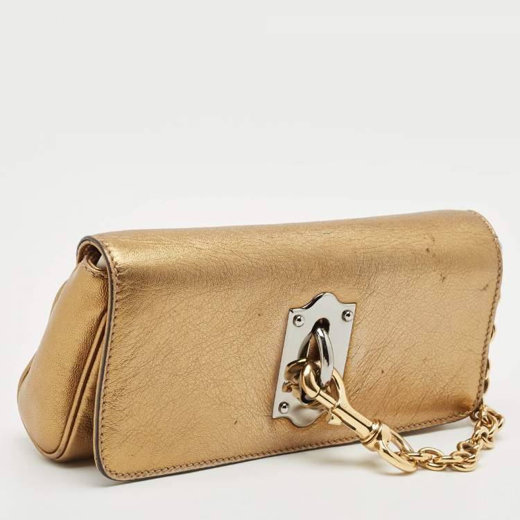 Pre Owned Dolce & Gabbana Gold Leather Miss Sunflower Clutch