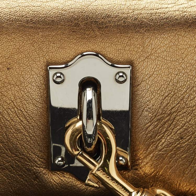 Pre Owned Dolce & Gabbana Gold Leather Miss Sunflower Clutch