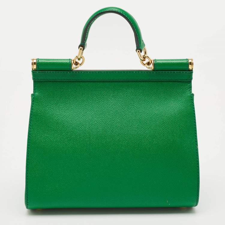 Pre Owned Dolce & Gabbana Green Leather Medium Miss Sicily Top Handle Bag