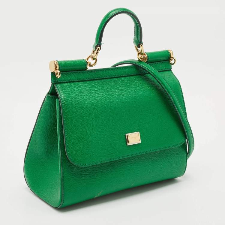 Pre Owned Dolce & Gabbana Green Leather Medium Miss Sicily Top Handle Bag