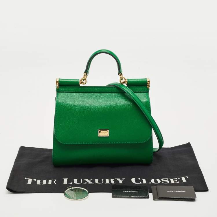 Pre Owned Dolce & Gabbana Green Leather Medium Miss Sicily Top Handle Bag