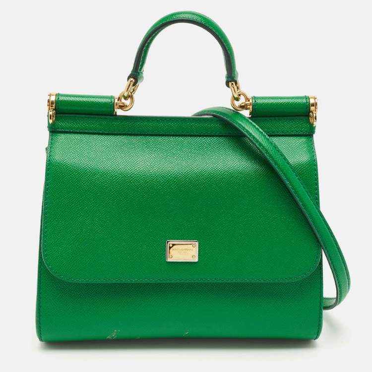 Pre Owned Dolce & Gabbana Green Leather Medium Miss Sicily Top Handle Bag