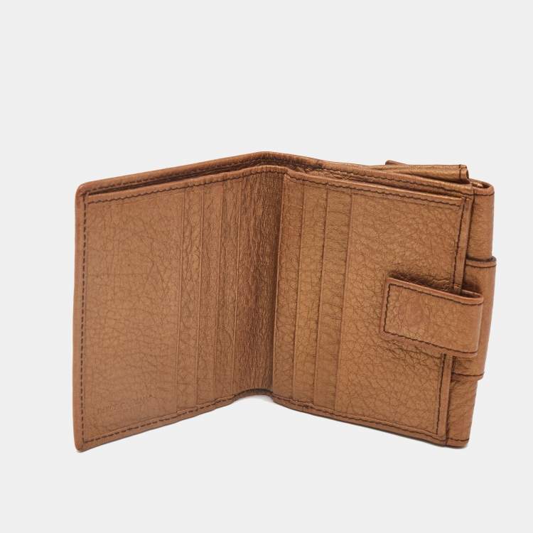 Pre Owned Dolce & Gabbana Gold Leather Metal Flap Compact Wallet