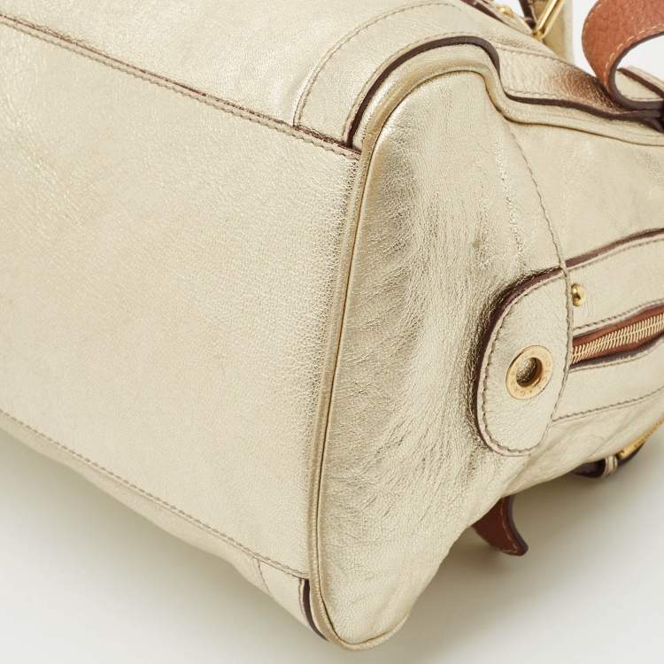 Pre Owned Dolce & Gabbana Gold Leather Miss Easy Way Boston Bag