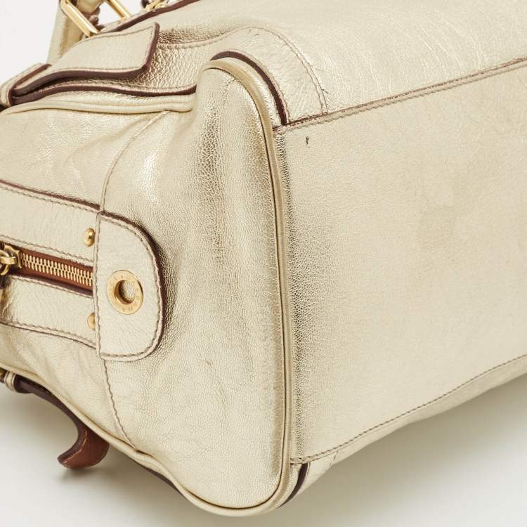 Pre Owned Dolce & Gabbana Gold Leather Miss Easy Way Boston Bag