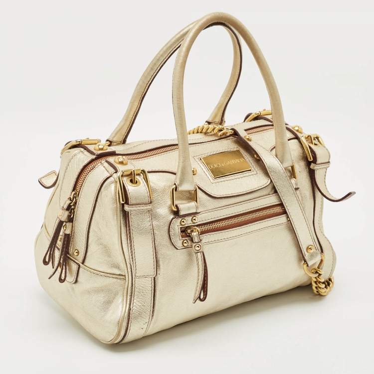 Pre Owned Dolce & Gabbana Gold Leather Miss Easy Way Boston Bag