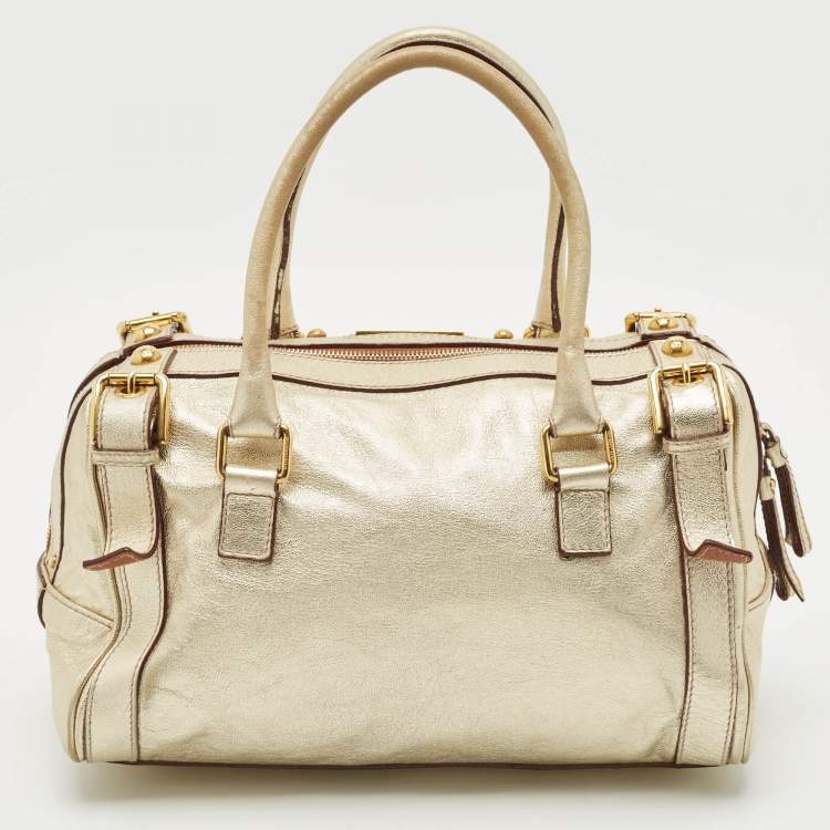 Pre Owned Dolce & Gabbana Gold Leather Miss Easy Way Boston Bag