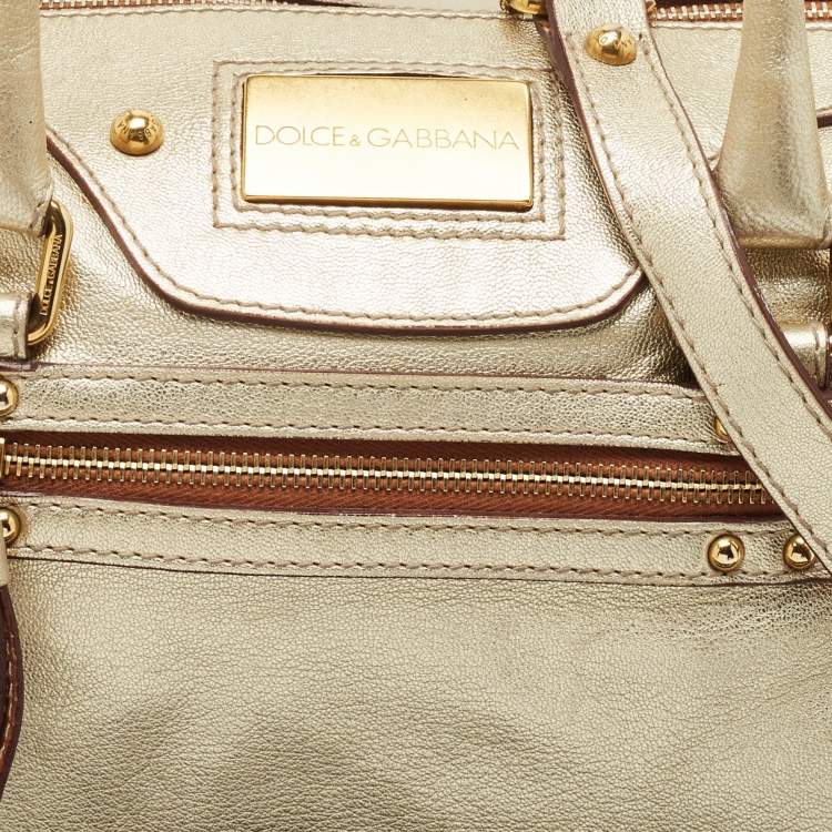 Pre Owned Dolce & Gabbana Gold Leather Miss Easy Way Boston Bag