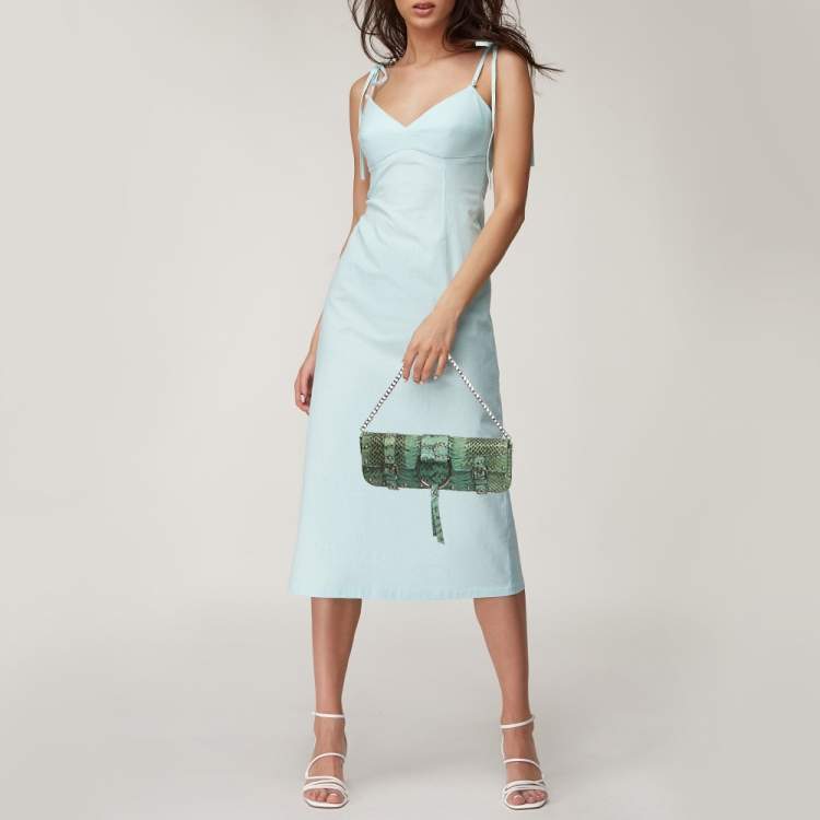Pre Owned Dolce & Gabbana Green Python Chain Clutch