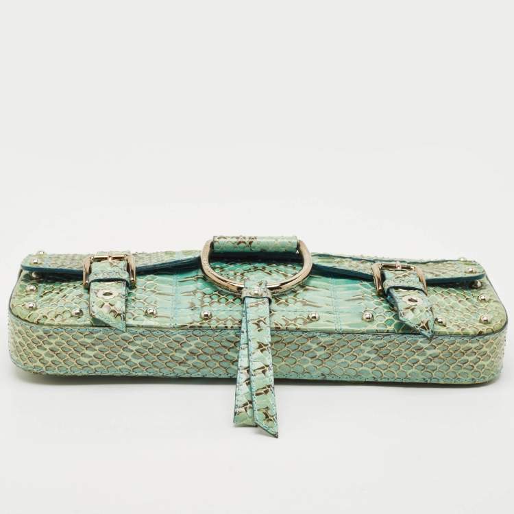 Pre Owned Dolce & Gabbana Green Python Chain Clutch