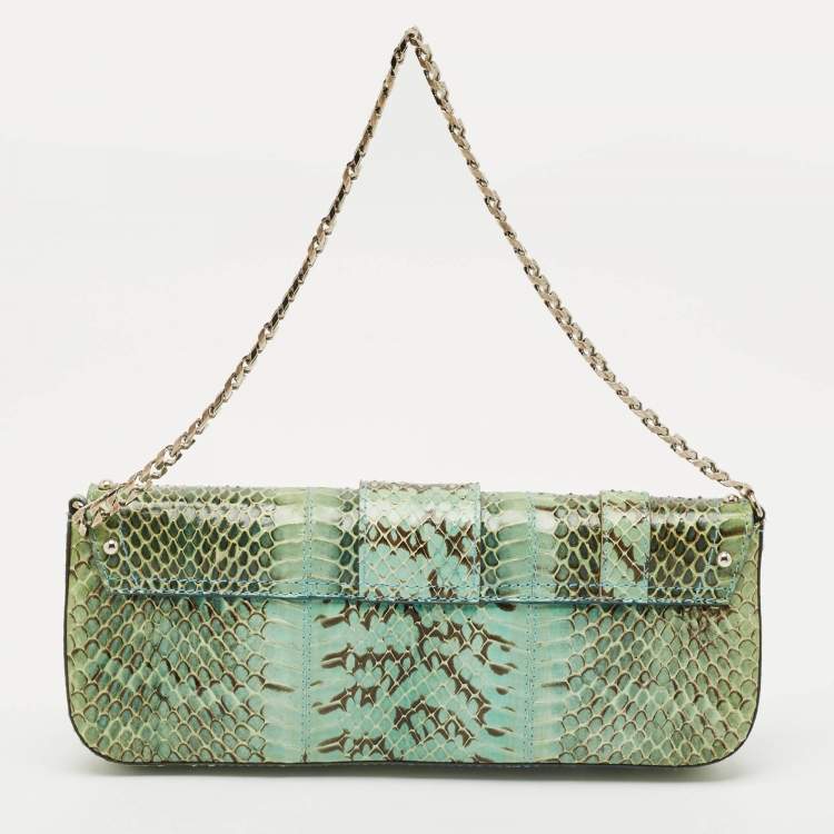 Pre Owned Dolce & Gabbana Green Python Chain Clutch