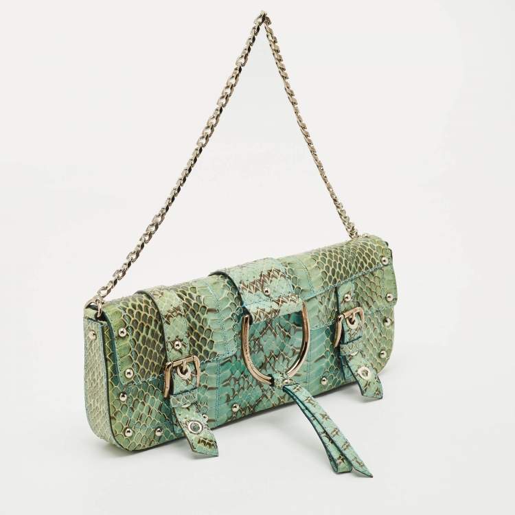 Pre Owned Dolce & Gabbana Green Python Chain Clutch