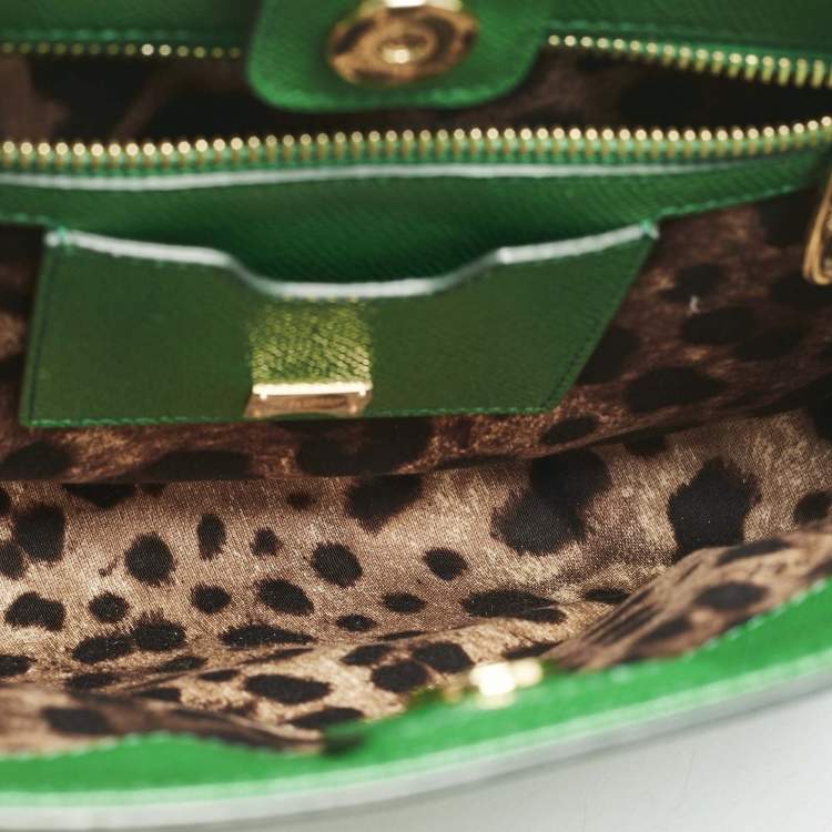 Pre Owned Dolce & Gabbana Green Leather Sicily Shopper Tote