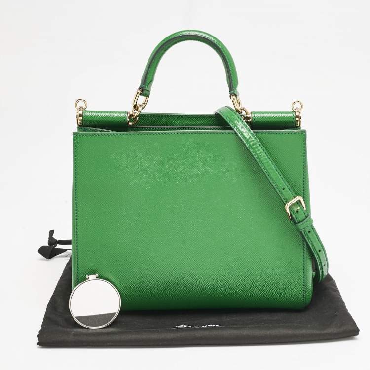 Pre Owned Dolce & Gabbana Green Leather Sicily Shopper Tote