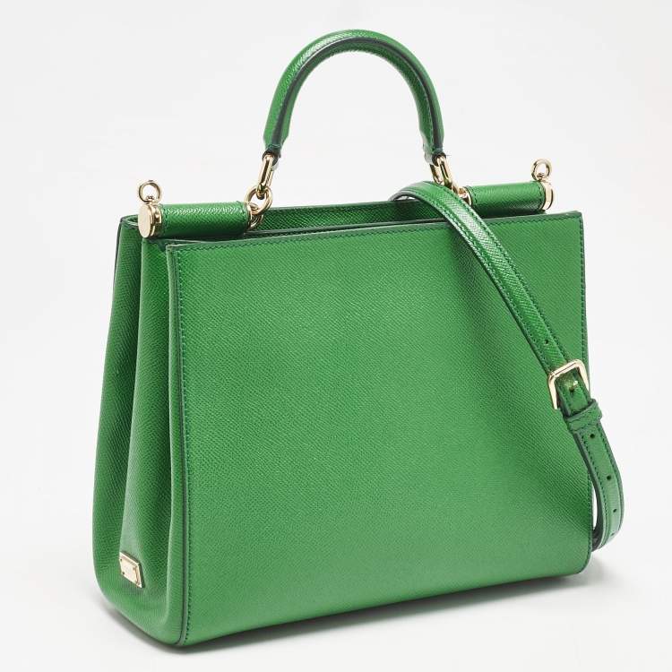 Pre Owned Dolce & Gabbana Green Leather Sicily Shopper Tote