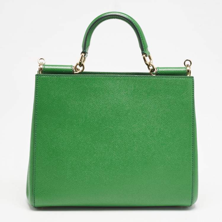 Pre Owned Dolce & Gabbana Green Leather Sicily Shopper Tote