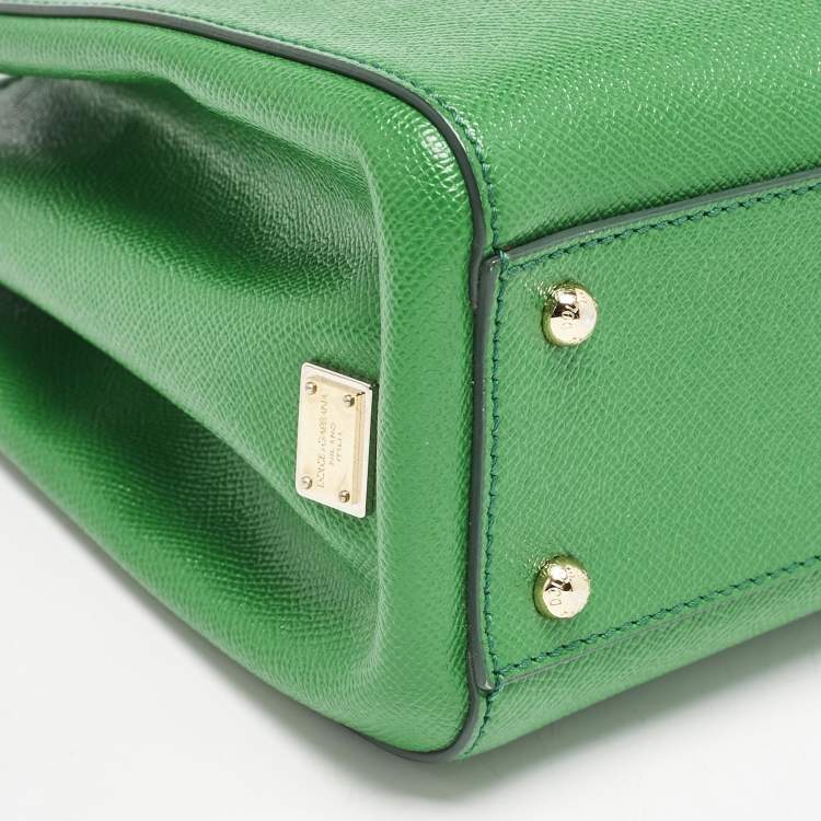 Pre Owned Dolce & Gabbana Green Leather Sicily Shopper Tote