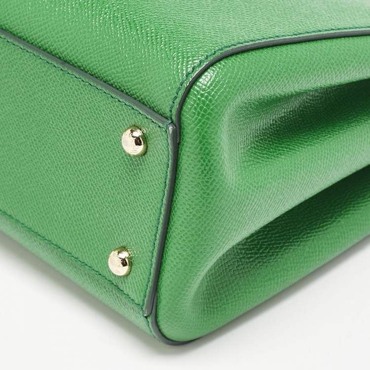 Pre Owned Dolce & Gabbana Green Leather Sicily Shopper Tote