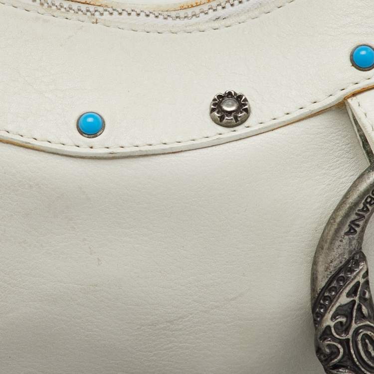 Pre Owned Dolce & Gabbana White Leather Studded Shoulder Bag