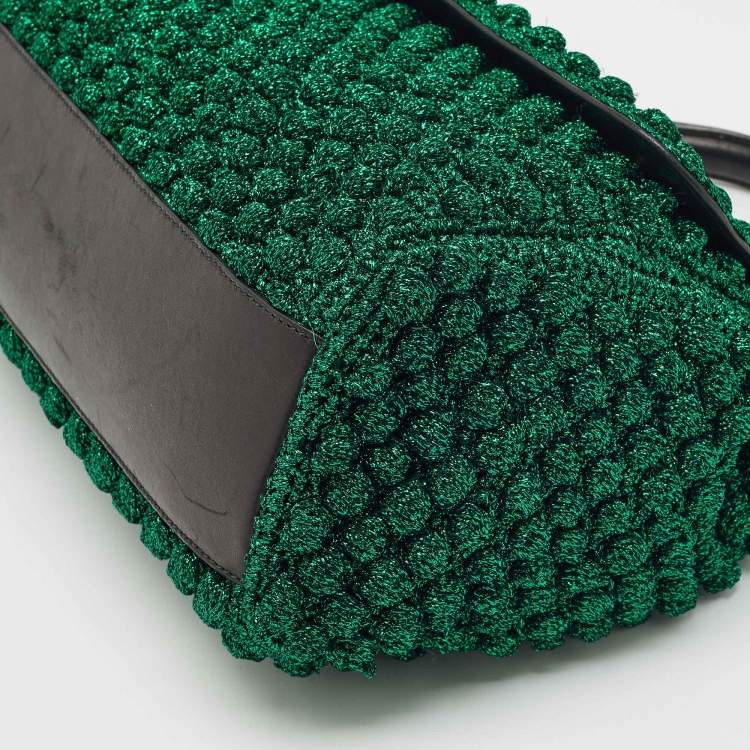 Pre Owned Dolce & Gabbana Metallic Green Crochet Lurex Fabric Large Miss Sicily Top Handle Bag