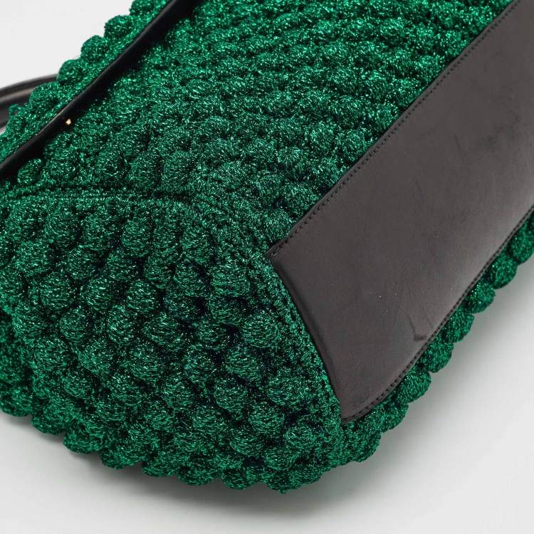 Pre Owned Dolce & Gabbana Metallic Green Crochet Lurex Fabric Large Miss Sicily Top Handle Bag