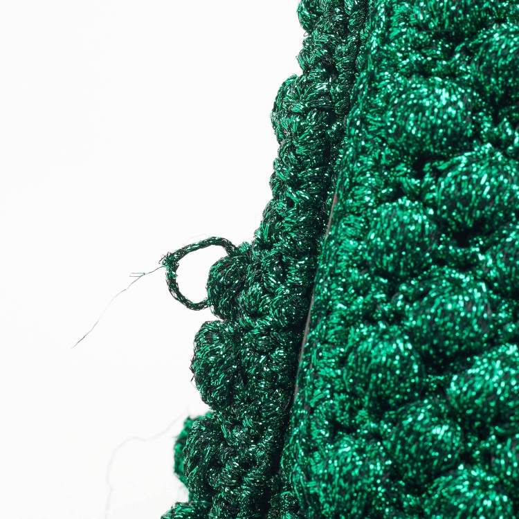 Pre Owned Dolce & Gabbana Metallic Green Crochet Lurex Fabric Large Miss Sicily Top Handle Bag