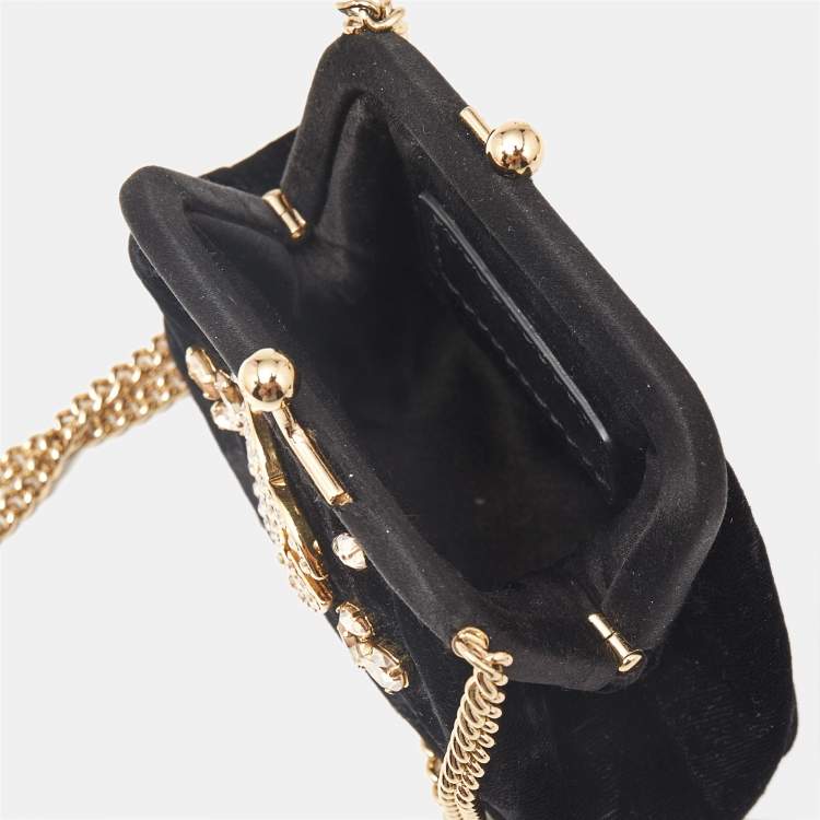 Pre Owned Dolce & Gabbana Black Velvet Crystal Embellished Miss Sicily Clutch