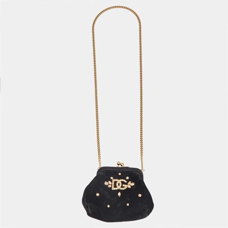 Pre Owned Dolce & Gabbana Black Velvet Crystal Embellished Miss Sicily Clutch