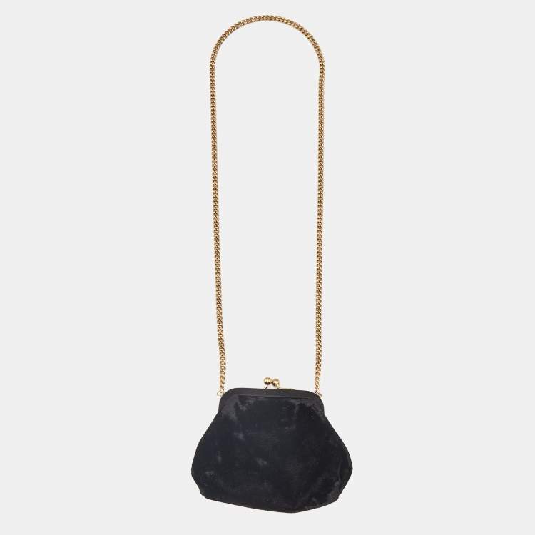 Pre Owned Dolce & Gabbana Black Velvet Crystal Embellished Miss Sicily Clutch