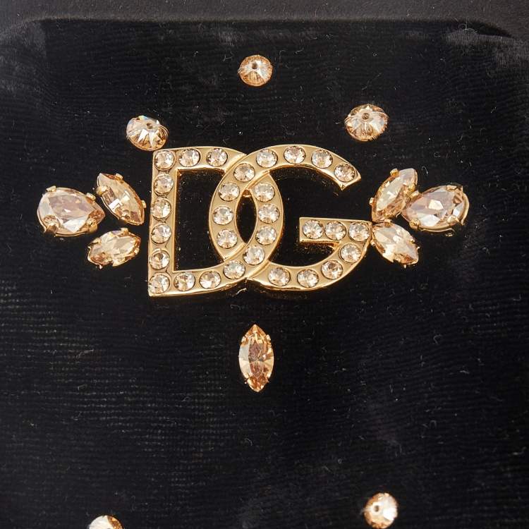Pre Owned Dolce & Gabbana Black Velvet Crystal Embellished Miss Sicily Clutch