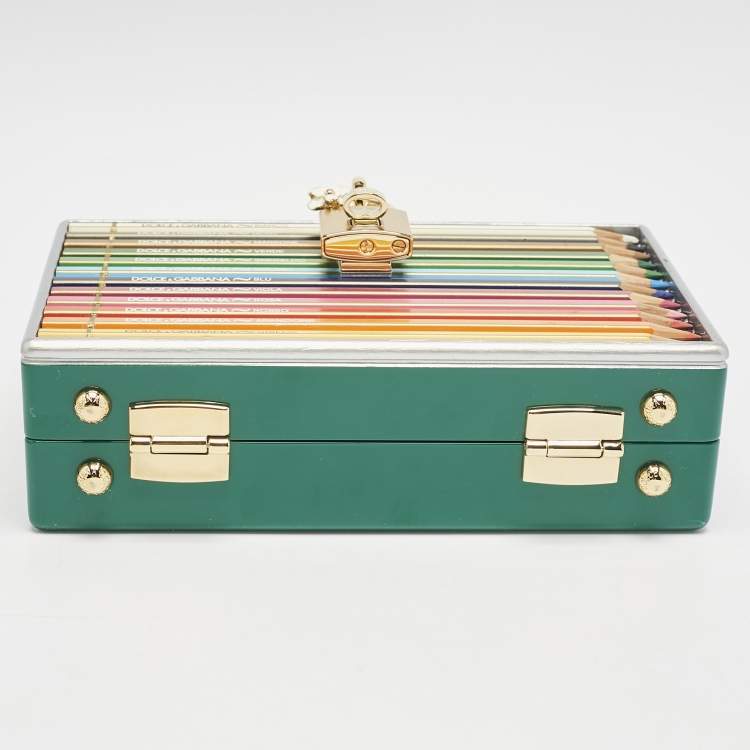 Pre Owned Dolce & Gabbana Green Resin Color Pencil Box Clutch