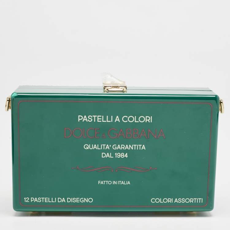 Pre Owned Dolce & Gabbana Green Resin Color Pencil Box Clutch