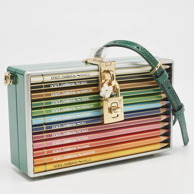 Pre Owned Dolce & Gabbana Green Resin Color Pencil Box Clutch