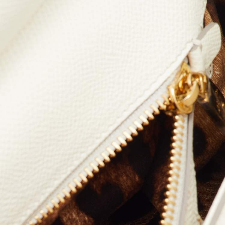 Pre Owned Dolce & Gabbana White Leather Medium Miss Sicily Top Handle Bag