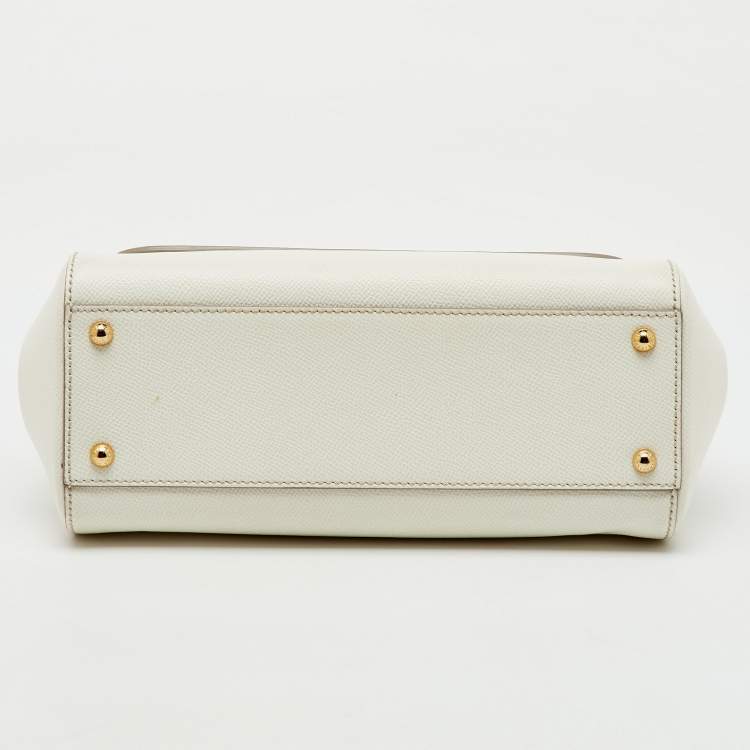 Pre Owned Dolce & Gabbana White Leather Medium Miss Sicily Top Handle Bag