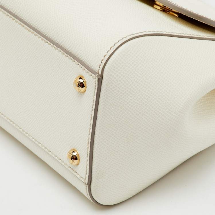 Pre Owned Dolce & Gabbana White Leather Medium Miss Sicily Top Handle Bag