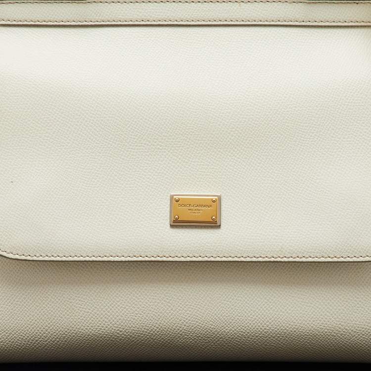 Pre Owned Dolce & Gabbana White Leather Medium Miss Sicily Top Handle Bag