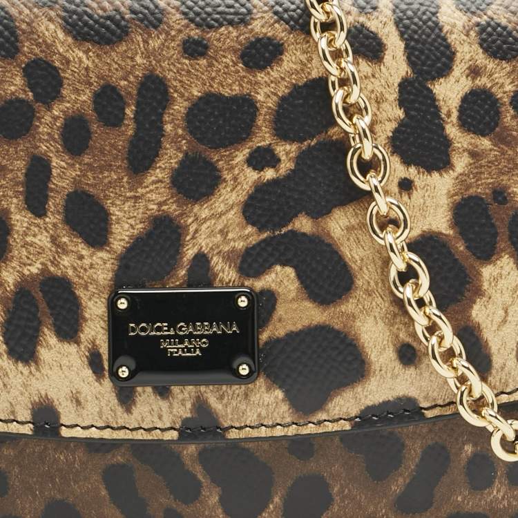 Pre Owned Dolce & Gabbana Brown Leopard Print Coated Canvas Dauphine Wallet On Chain