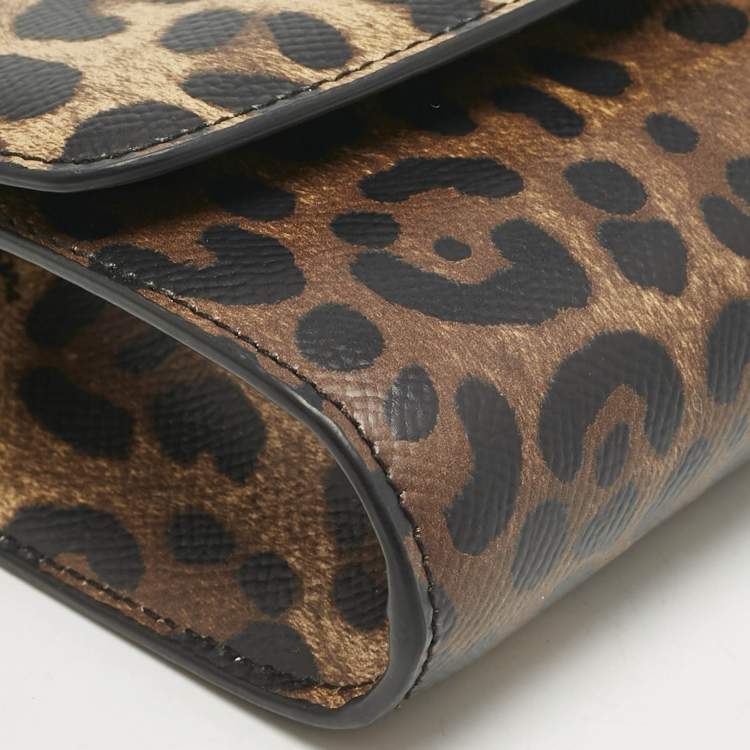Pre Owned Dolce & Gabbana Brown Leopard Print Coated Canvas Dauphine Wallet On Chain