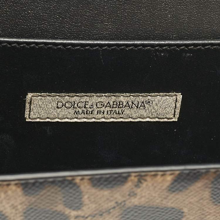 Pre Owned Dolce & Gabbana Brown Leopard Print Coated Canvas Dauphine Wallet On Chain